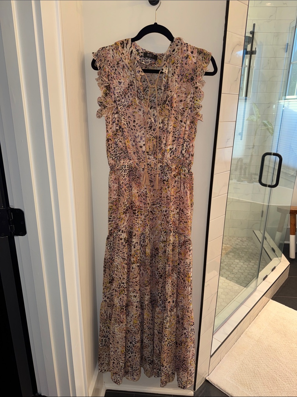 Floral Ruffle Sleeve Maxi Dress - Pink